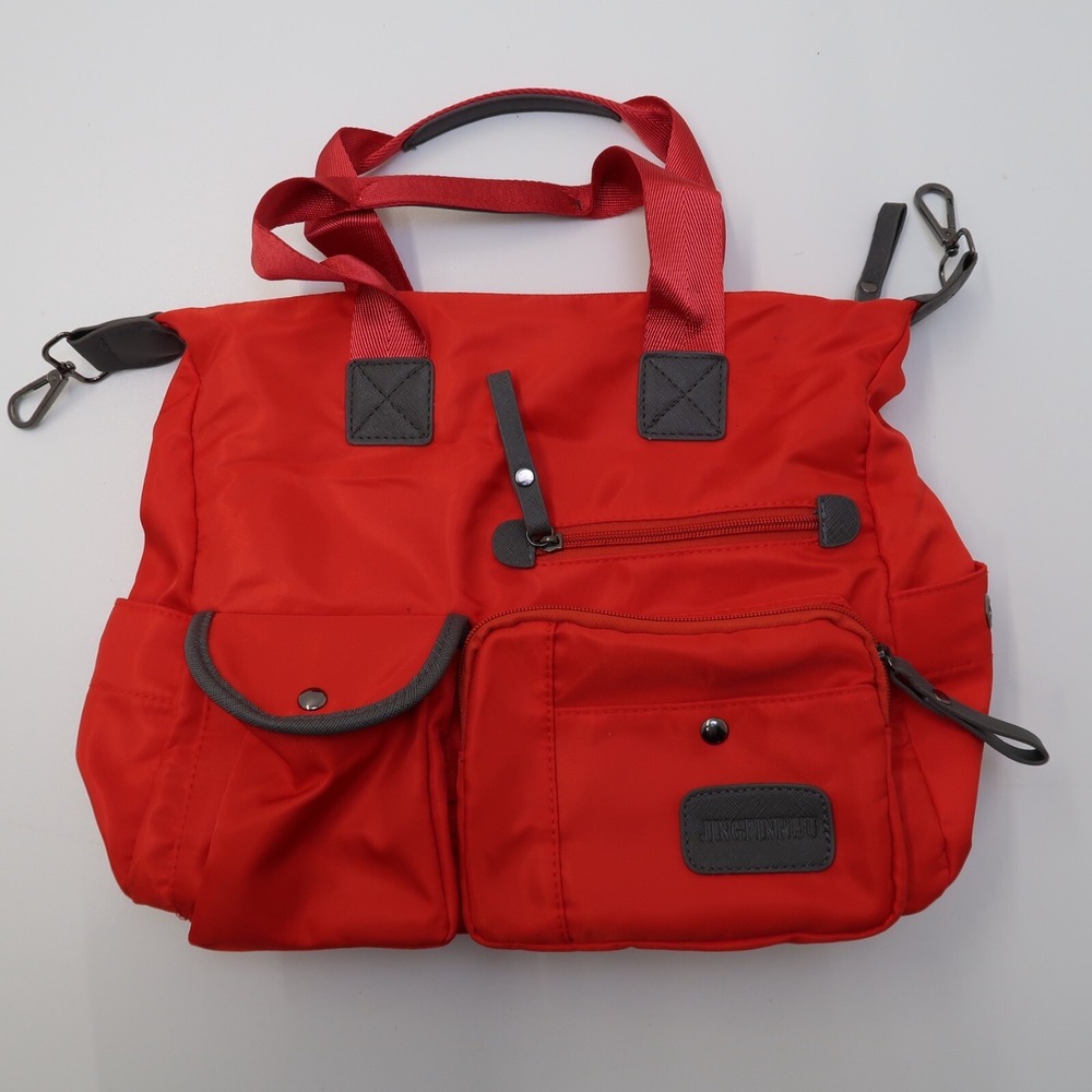 JINPINGPIJU Nylon Canvas Travel Multiple Pockets Hand‎ Shoulder Bag Red